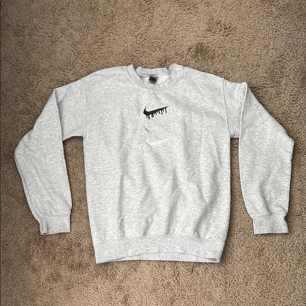 Gray Crewneck Sweatshirt with Nike Drip Logo